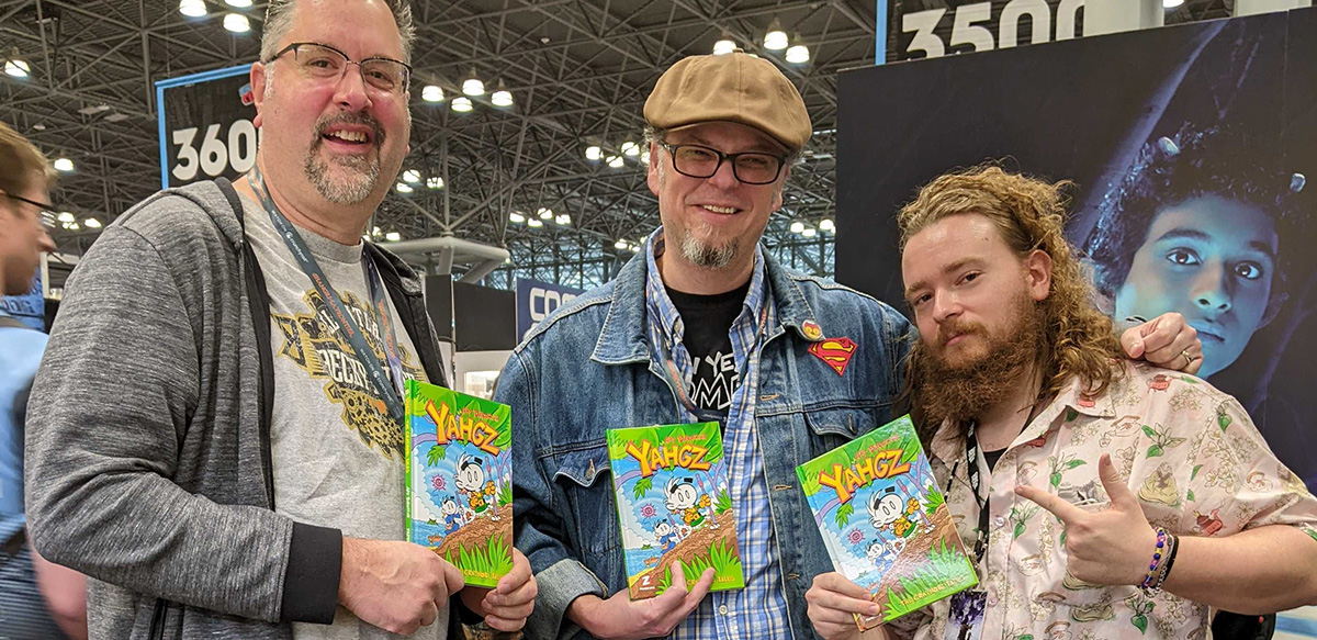 From left to right: Franco, Art Baltazar, & Spenser Nellis with copies of YAHGZ: The Craynobi Tales